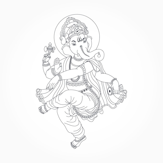 Lord ganesha dancing ganapathy lineart vector