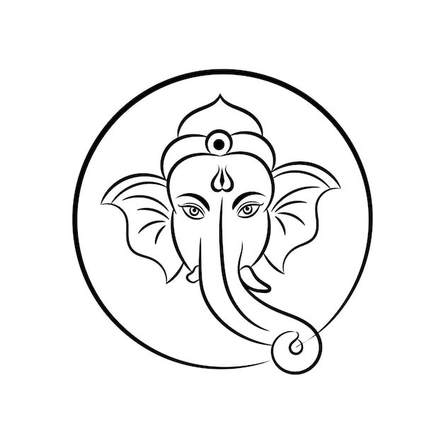 Lord Ganesha face illustration outline