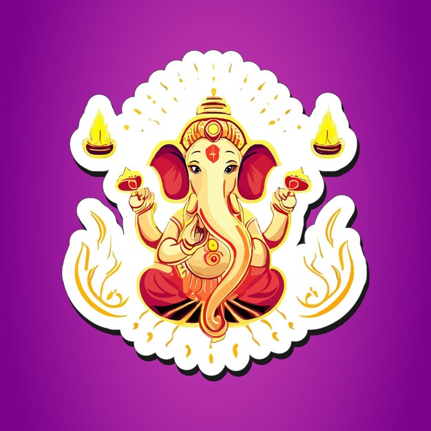 Vector lord ganesha and his elephant head diwali sticker for print on demand