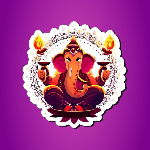 Vector lord ganesha and his elephant head diwali sticker for print on demand
