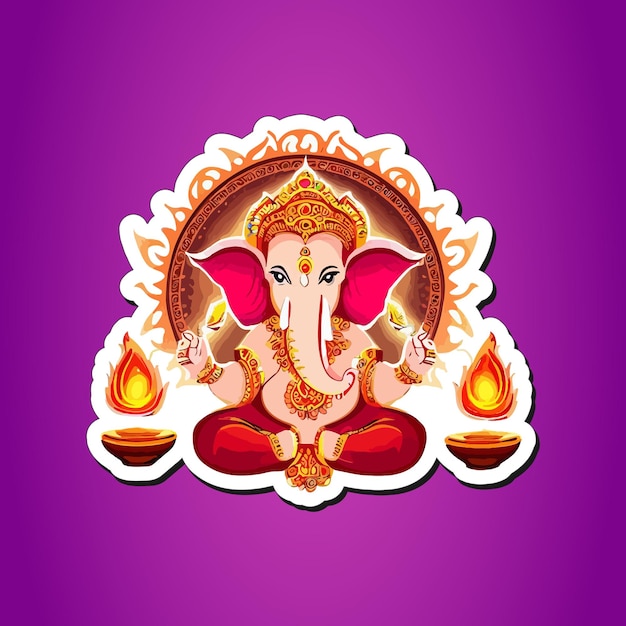 Vector lord ganesha and his elephant head diwali sticker for print on demand