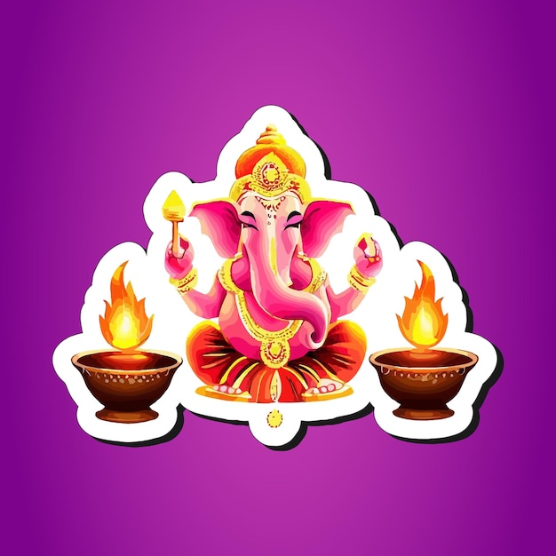 Lord ganesha and his elephant head diwali sticker for print on demand