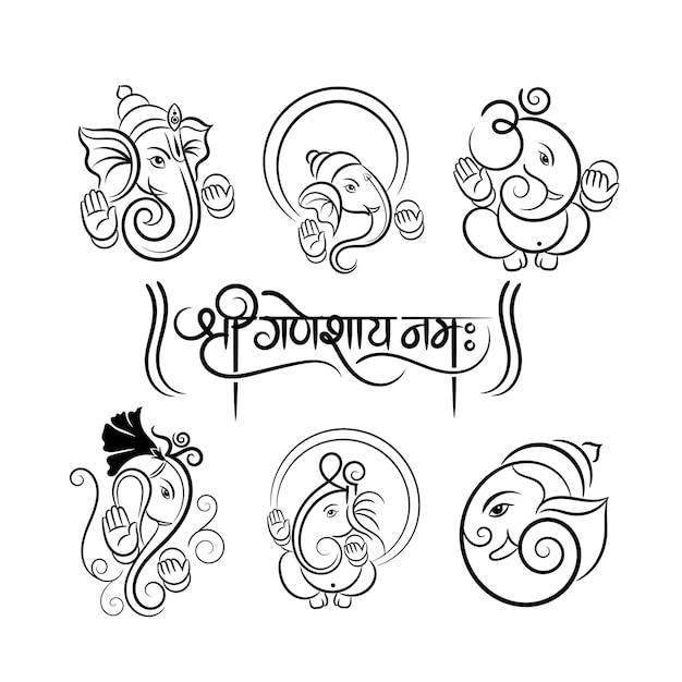 Vector lord ganesha outline logo and symbol collection