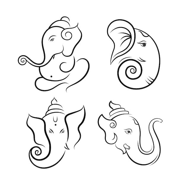 Lord Ganesha's line art Symbol collection vector Illustration