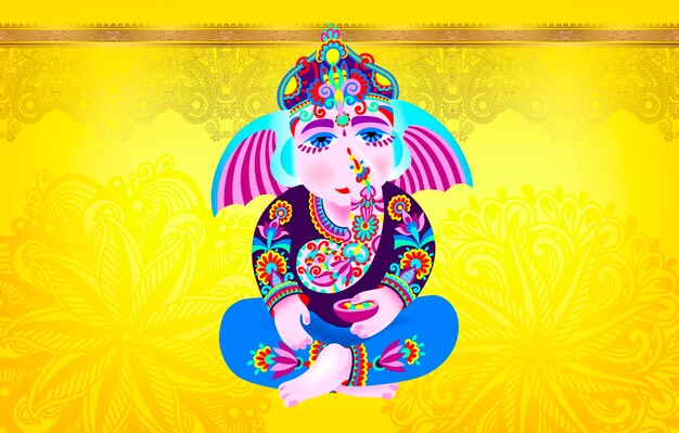 Lord ganesha on yellow luxury background with place for your text vector illustration