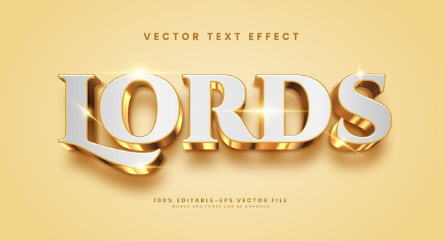 Лорд золотой редактируемый векторный текстовый эффект 3d минималистичный текстовый эффект