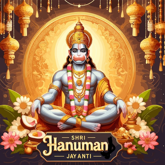 Vettore signore hanuman jayanti illustrazione vettoriale shri hanuman signore ram devoto generato ai