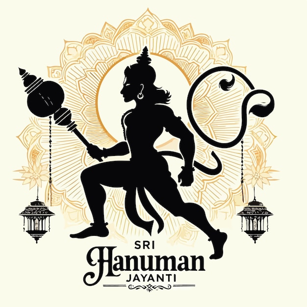 Vector lord hanuman silhouette vector hanuman jayanti festival religious background