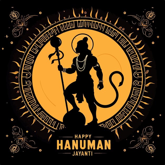 Vector lord hanuman silhouette vector hanuman jayanti festival religious background