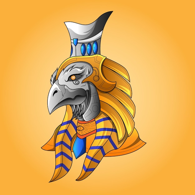 Il signore di horus faraone dio disegno del logo della mascotte esport del viso e della testa dell'aquila egiziana