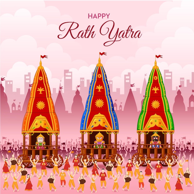 Vector lord jagannath puri odisha god rathyatra festival jagannatha balbhadra and subhadra rath yatra