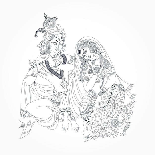 Vector lord krishna in loves with radha playing flute janmashtami festival