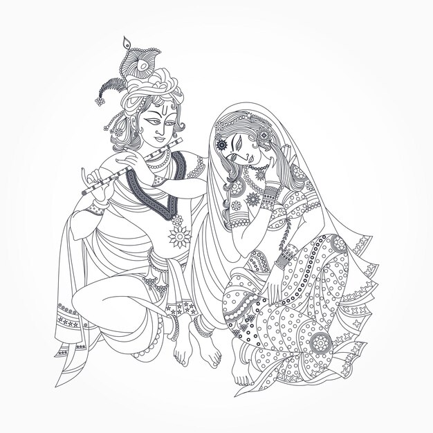 Vector lord krishna in loves with radha playing flute janmashtami festival