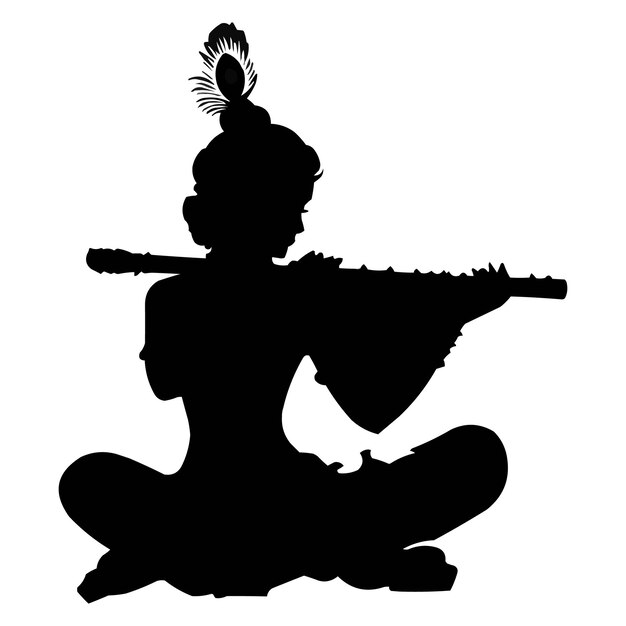 Vector lord krishna plays flute in silhouette vector illustration of lord krishna hindu god