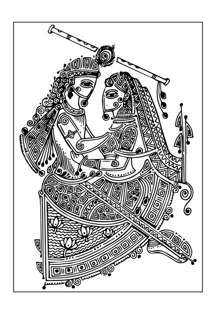 Vector lord krishna and radha