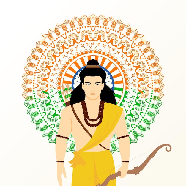 Lord Ram Illustration with Indian Tricolor Mandala Vector