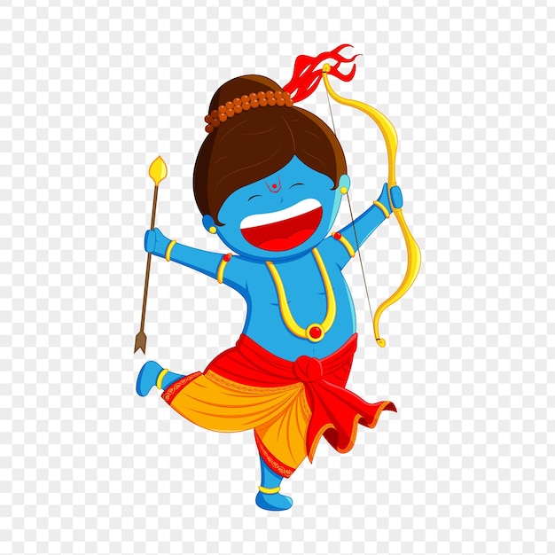 Vector lord ram with bow and arrow cartoon on transparent background