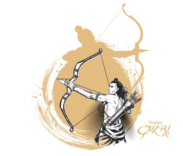 Vector lord rama with arrow with happy dussehra vector illustration free vector