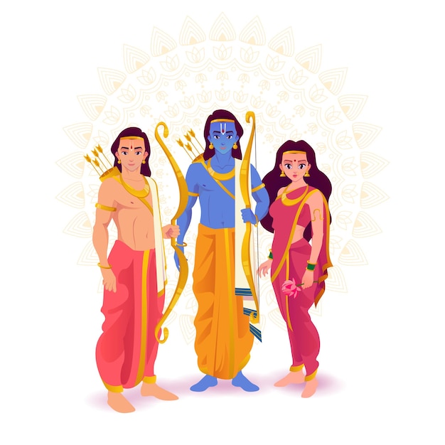 Vector lord rama with sita amp lakshman vector illustration