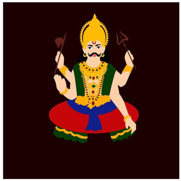 Лорд Шани Дев Индийский индуистский Бог Векторная Иллюстрация