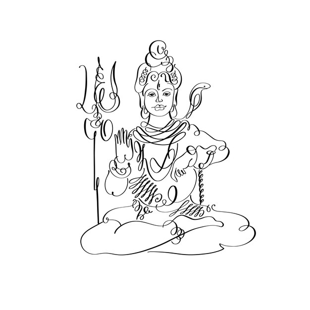 Vector lord shiva black and white calligraphic drawing to maha shivaratri indian