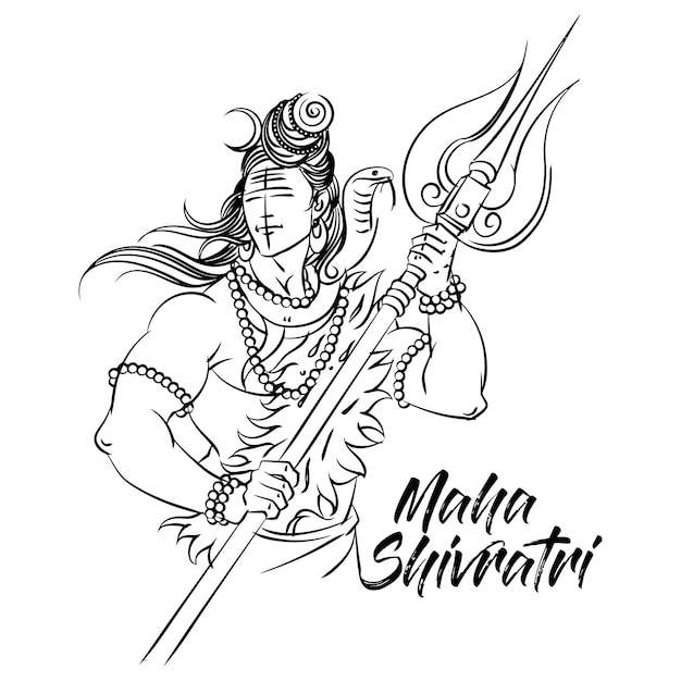lord shiva maha shivaratri line drawing vector