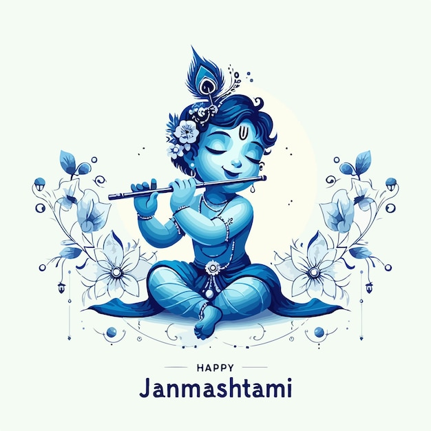 벡터 신 shri krishna 아름다운 귀여운 벽지 포스터 행복한 janmashtami 개념 일러스트레이션