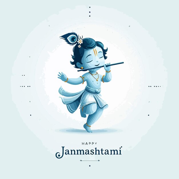 벡터 신 shri krishna 아름다운 귀여운 벽지 포스터 행복한 janmashtami 개념 일러스트레이션