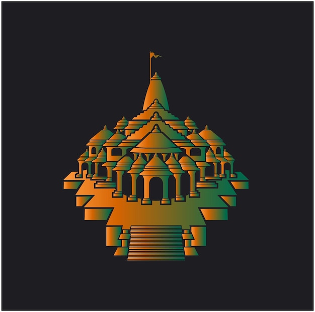 Vector lord shri ram mandir vector colorful icon ram mandir ayodhya illustration