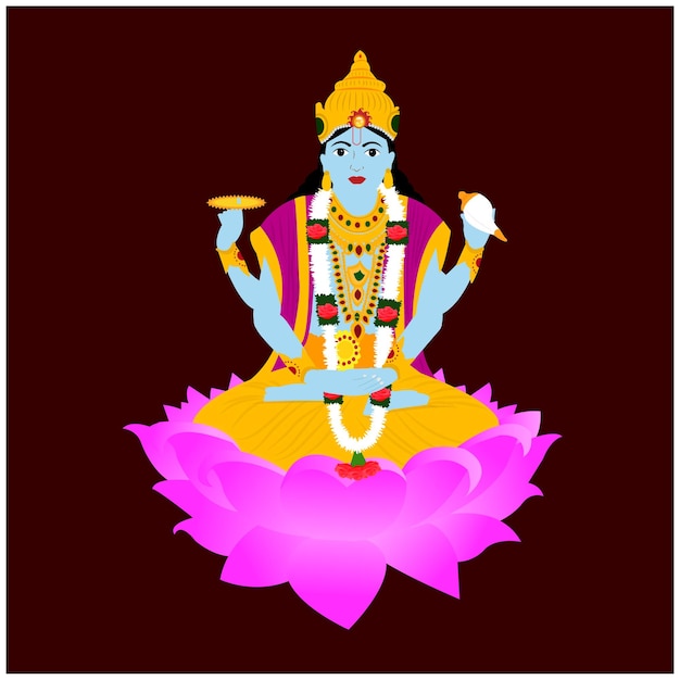 Lord Vishnu Indian Hindu God Vector Illustration