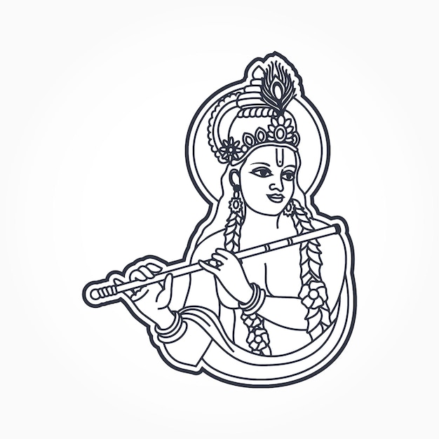 Vector lord young krishna playing flute