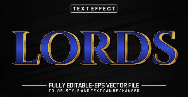 Lords text shiny blue gold style editable text effect