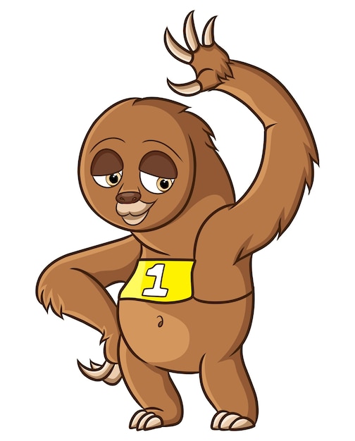 The loris is standing on a sport competition and waving hand of illustration