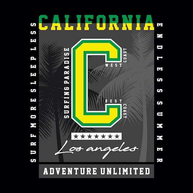 Vector los angeles california adventure unlimited typography design t shirt ready to print premium vector