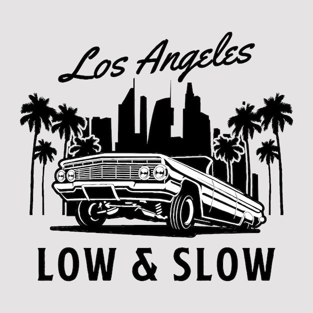 ロサンゼルスのローライダーの低アンプの遅い車のベクトル図 ...
