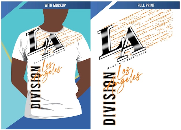 Vettore design tipografico di los angeles con mockup di tshirt e stampa completa pronta per stampare un vettore premium