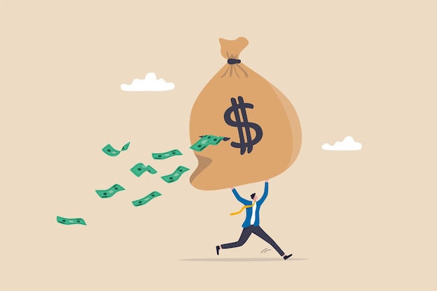 Premium Vector | Lose money from investment mistake tax or expense mutual  fund cost or financial problem unknown cost drain out money concept  businessman carry big money bag with big hole banknotes