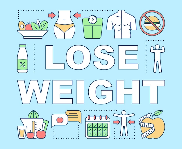 Vector lose weight word concepts banner. healthy lifestyle presentation, website. isolated lettering typography idea with linear icons. vitamin diet, slimming, calories burn. vector outline illustration