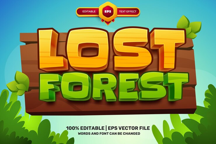 Lost Forest Game Мультфильм 3D Редактируемый текст Эффект Стиль