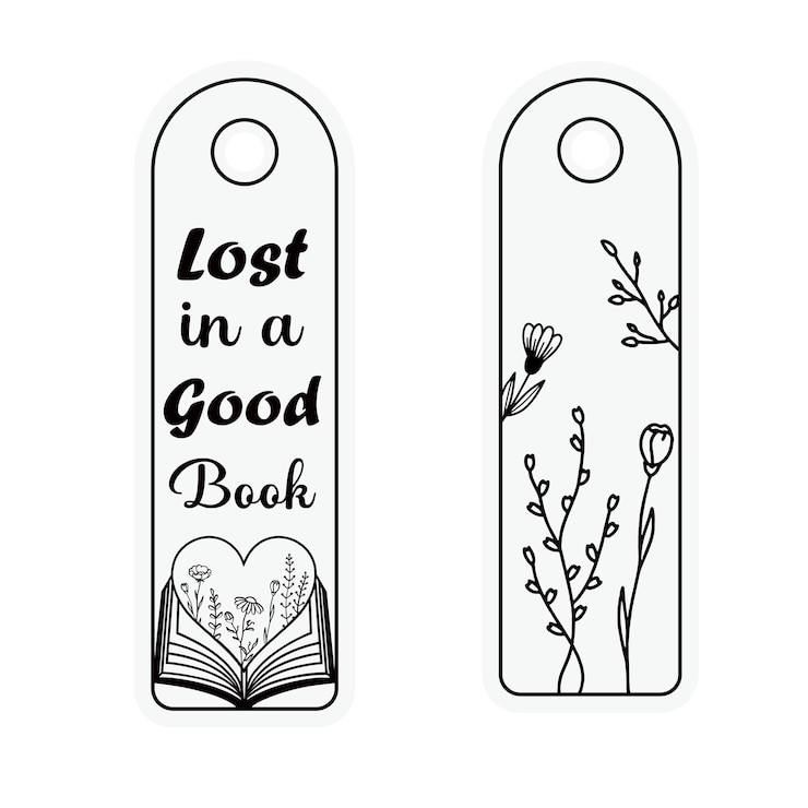 Vector lost in a good book bookmark with floral design