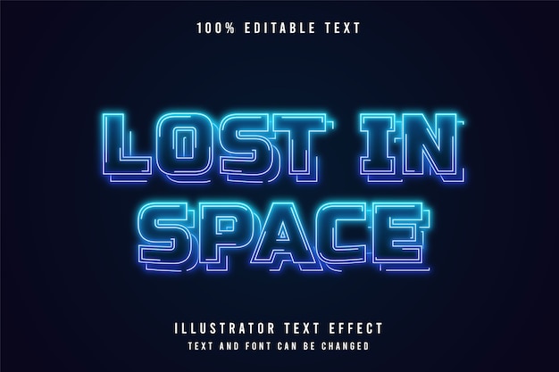 공간, 3d 편집 가능한 텍스트 효과에서 길을 잃었습니다. 네온 스타일 효과