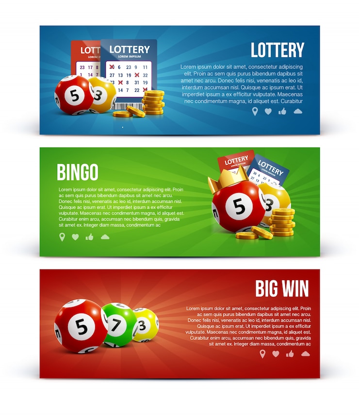 Vector loterij banners met realistische iconen ballen munten ticket