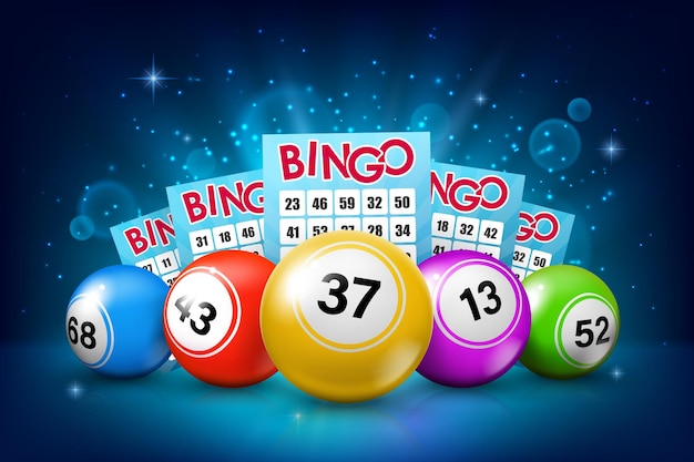 Loterijballen en de achtergrond van bingokaartjes