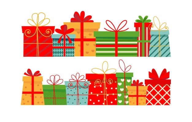 Lots of Christmas gifts. Isolated on white background, flat style.