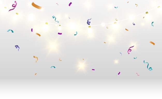 Vector lots of colorful tiny confetti and ribbons on transparent background. festive event and party.