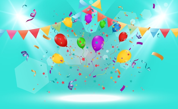 Lots of colorful tiny confetti and ribbons on transparent background. Festive.