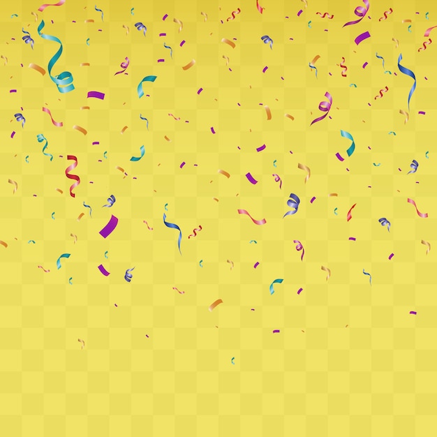 Lots of colorful tiny confetti and ribbons on transparent background.