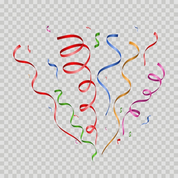 Vector lots of colorful tiny confetti and ribbons on transparent background..