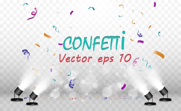 Vector lots of colorful tiny confetti and ribbons