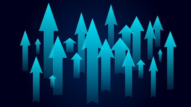 Lots of cyan up arrows on a dark blue background Market or economy growth symbol News banner